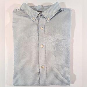 Men's Perry Ellis Stretch Shirt Short Sleeve XXL Seersucker Soft Blue